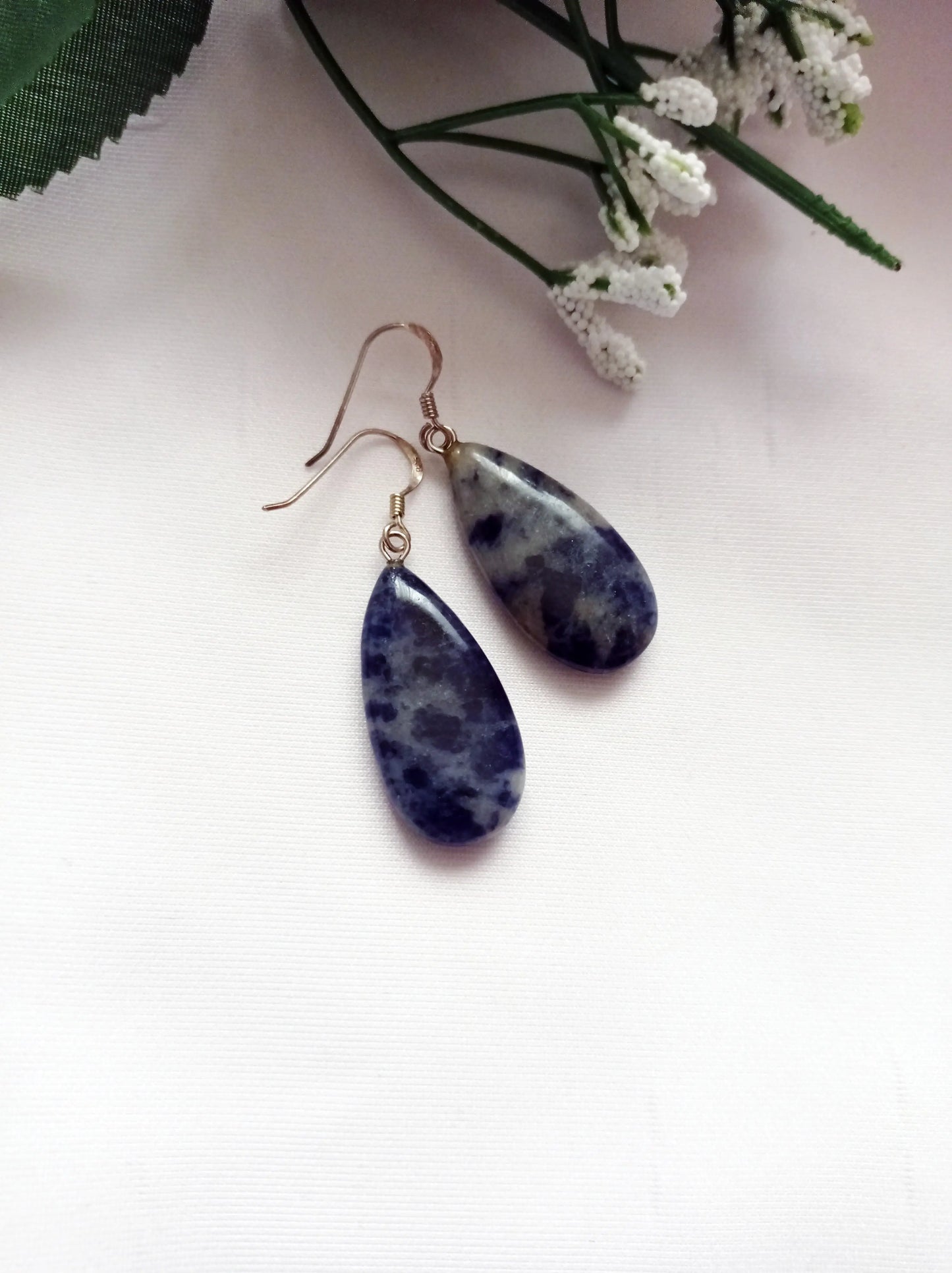 Sodalite Drop Earrings, Sterling Silver Earrings, Sodalite Gemstone - Memoriex