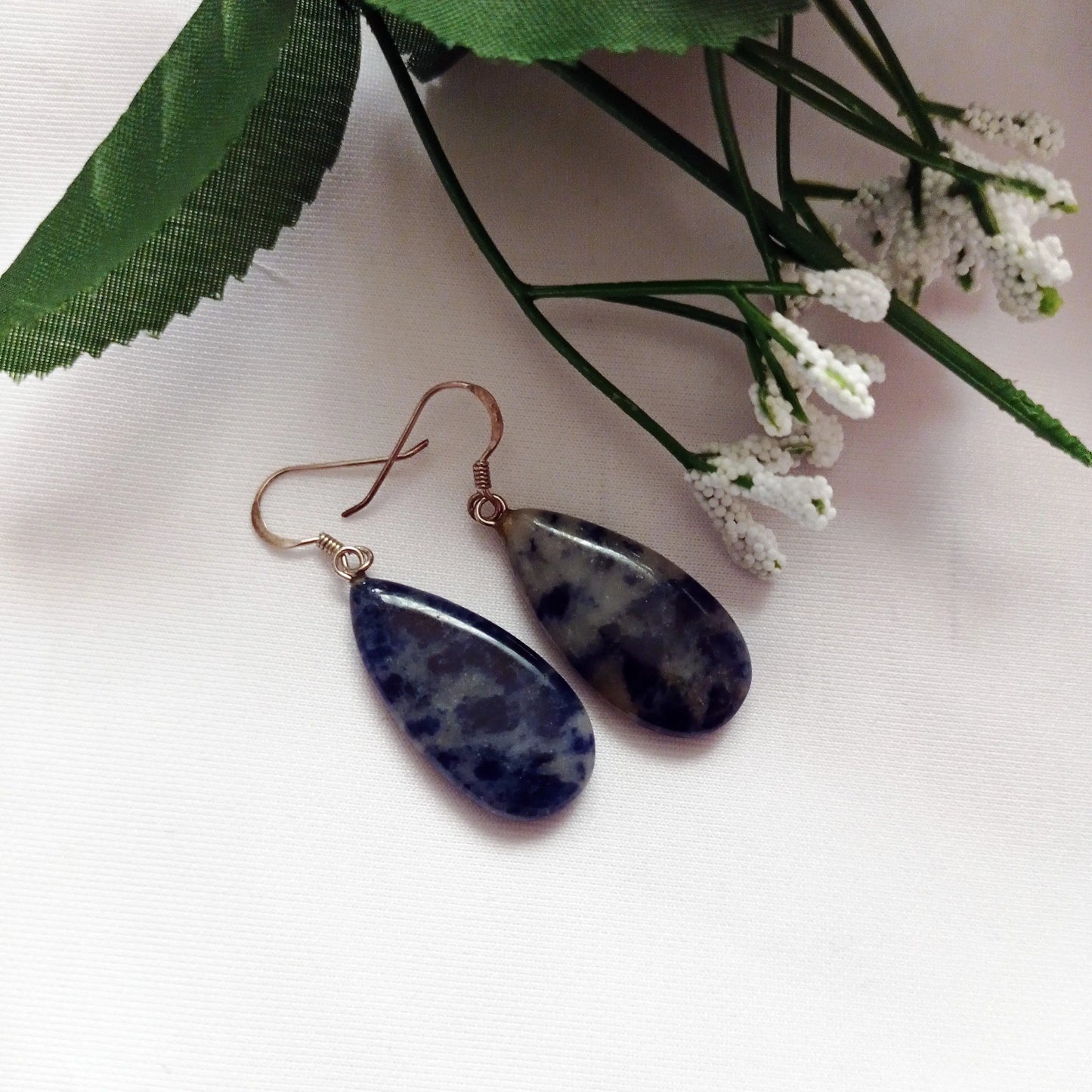 Sodalite Drop Earrings, Sterling Silver Earrings, Sodalite Gemstone - Memoriex