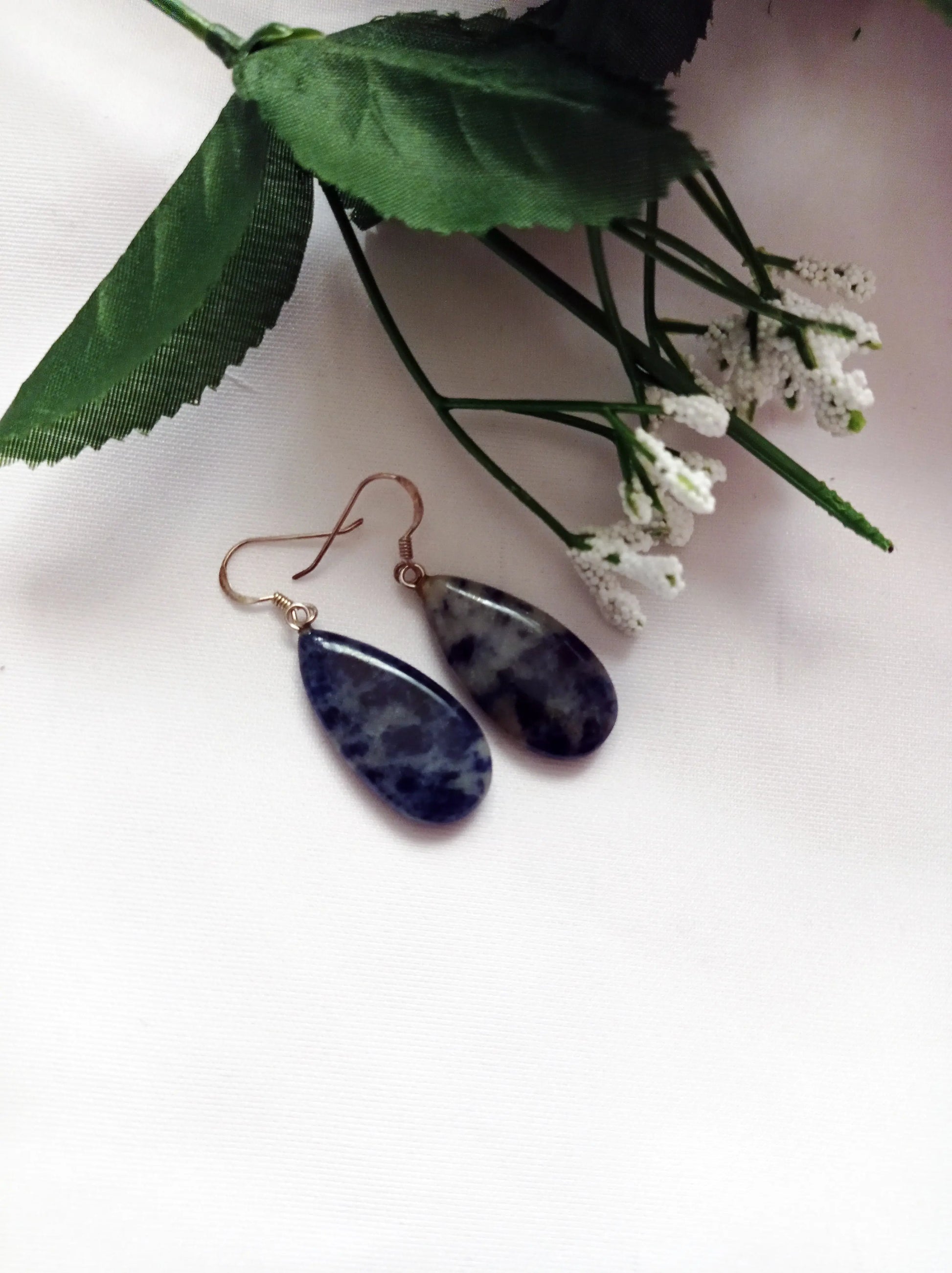 Sodalite Drop Earrings, Sterling Silver Earrings, Sodalite Gemstone - Memoriex