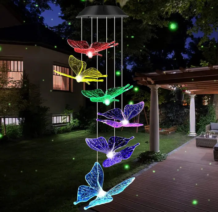 Solar Power Butterfly Wind Chimes Outdoors-0