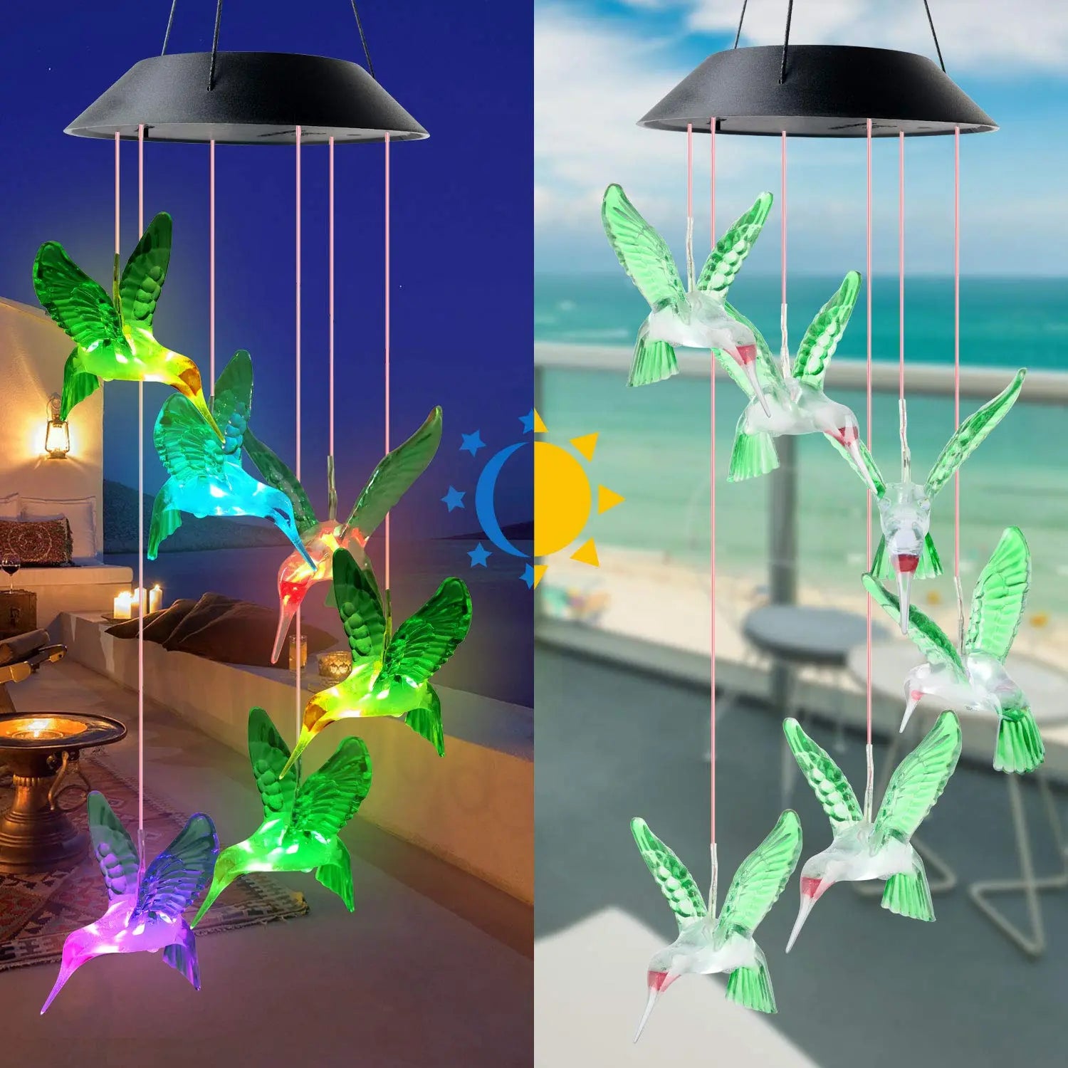 Solar Powered Hummingbird Wind Chimes Outdoor-1