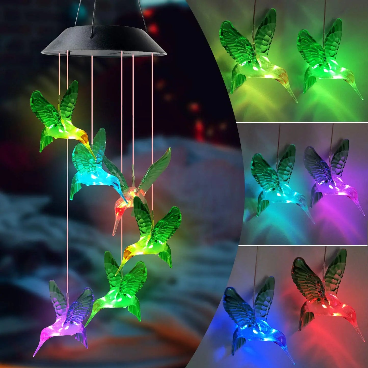 Solar Powered Hummingbird Wind Chimes Outdoor-2