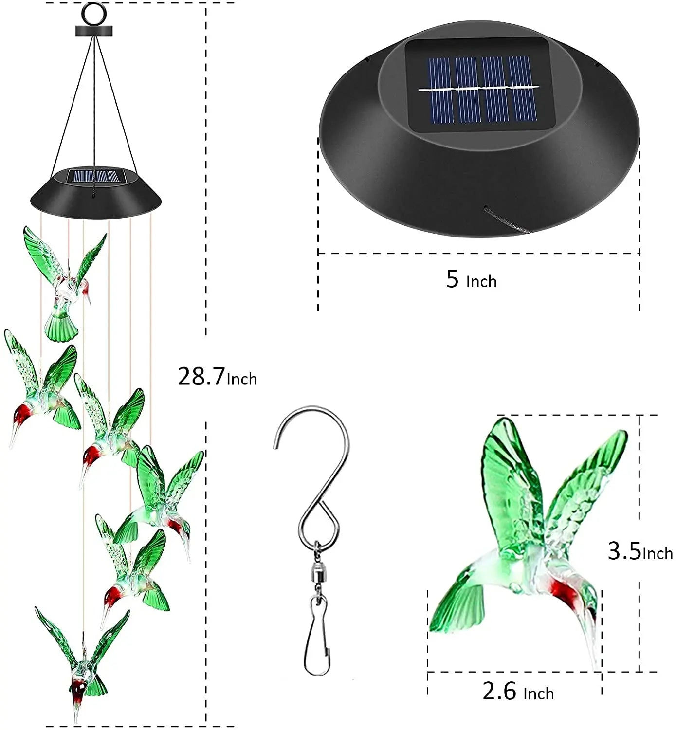 Solar Powered Hummingbird Wind Chimes Outdoor-4