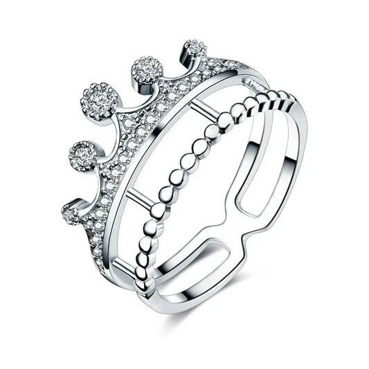 Solid 925 Sterling Silver Ring Crown Shape Created Diamond for Lady Trendy Stylish Jewelry XFR8277-0