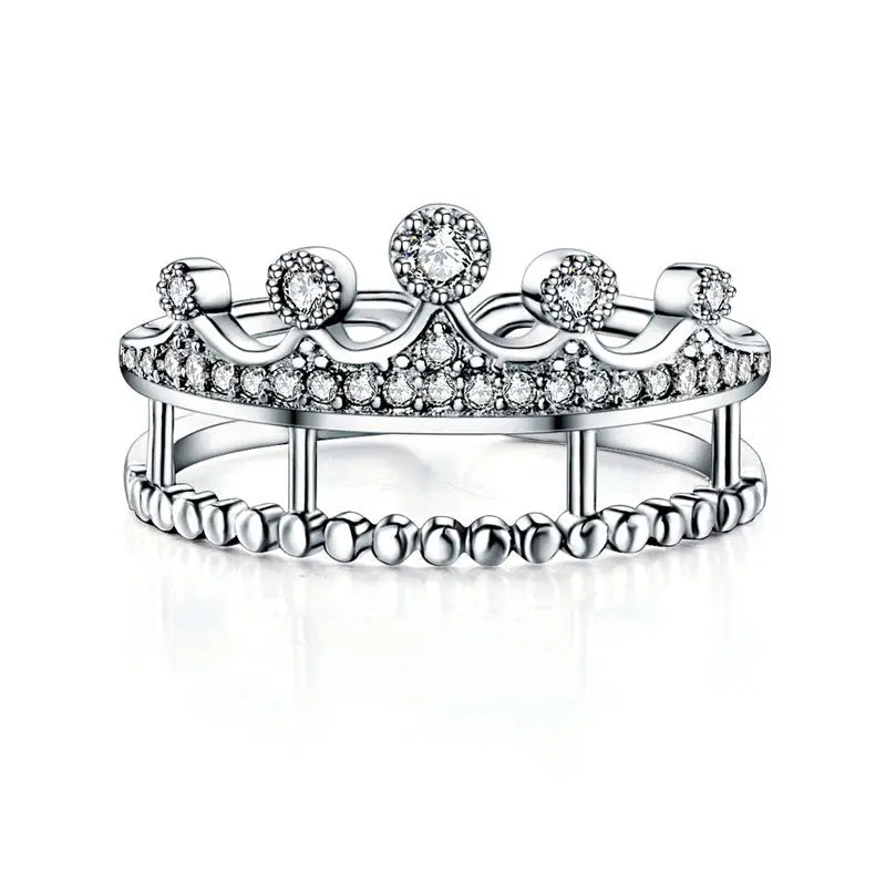 Solid 925 Sterling Silver Ring Crown Shape Created Diamond for Lady Trendy Stylish Jewelry XFR8277-2