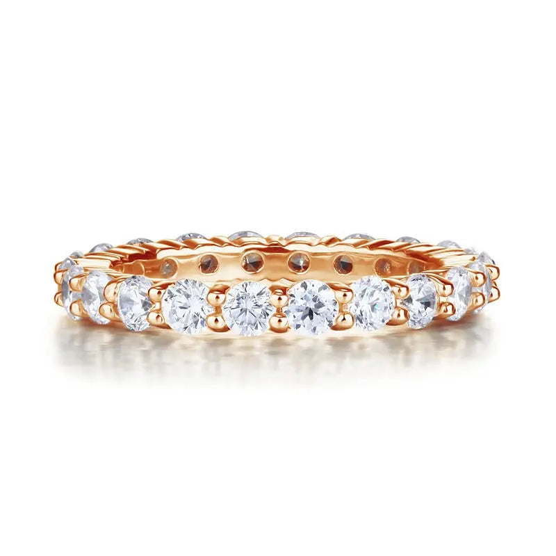 Solid 925 Sterling Silver Wedding Band Eternity Stacking Ring Rose Gold Plated XFR8332-2