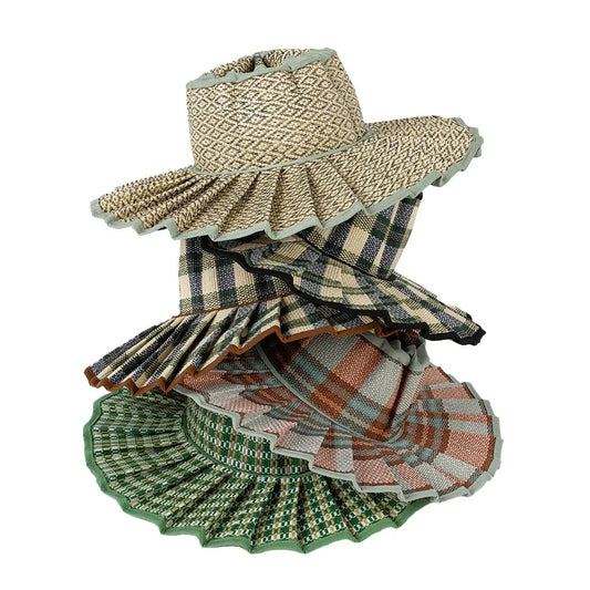 Spring Summer Fashion Casual Plaid Wide Brim Sun Hat Women Men Fashion Outdoor Sunshade Hat Foldable Straw Hat Designer Style - Memoriex 