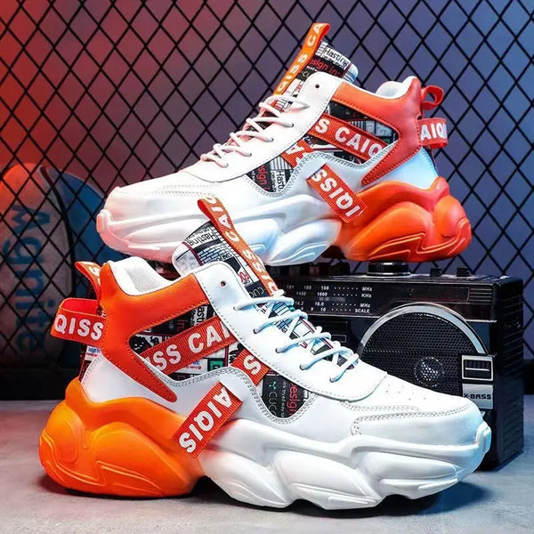 Spring men's shoes, summer high school basketball sports, running shoes for teenagers, casual high cut thick soled dad sneakers - Memoriex 