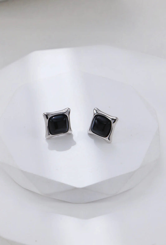 Square Black Onyx Stud Earrings - Memoriex 