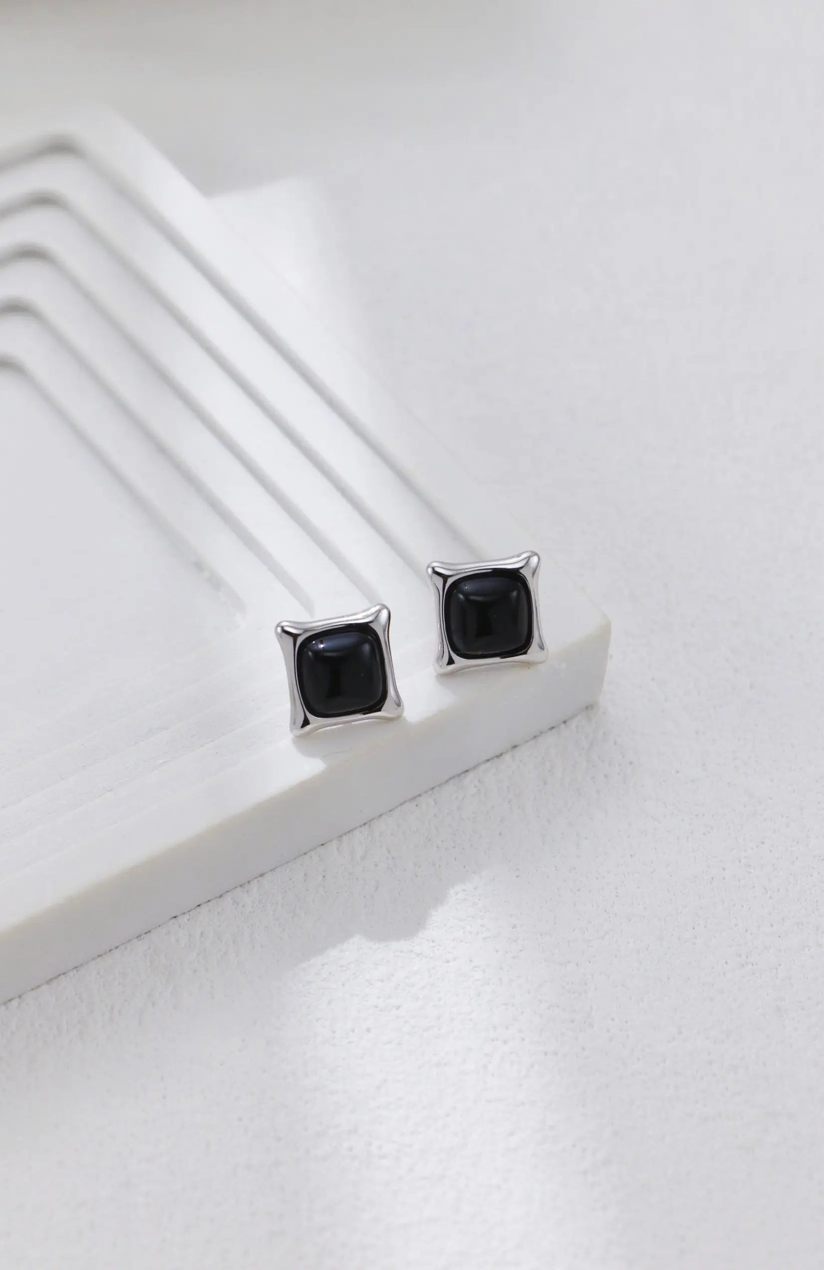 Square Black Onyx Stud Earrings - Memoriex 