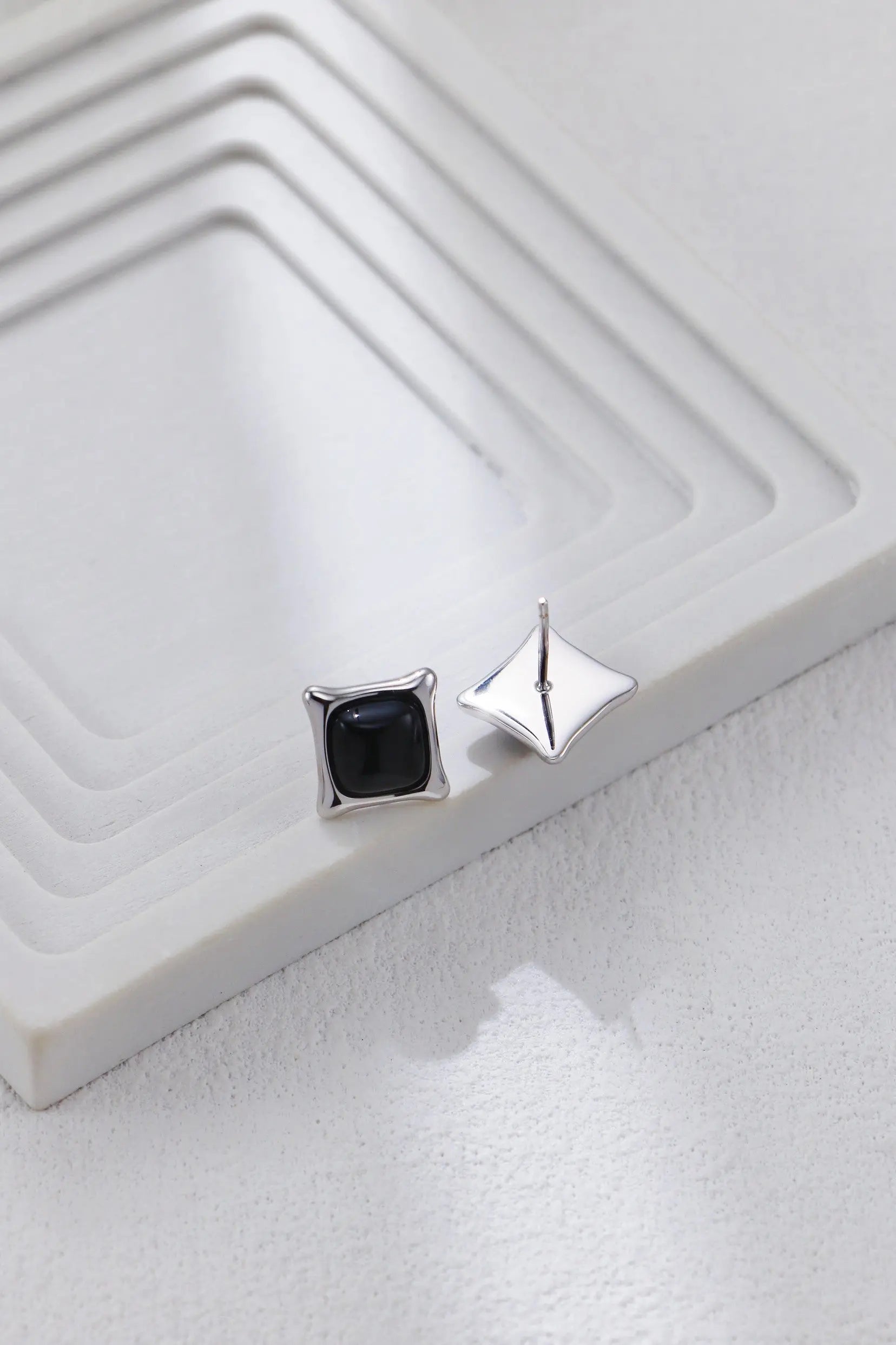 Square Black Onyx Stud Earrings - Memoriex 