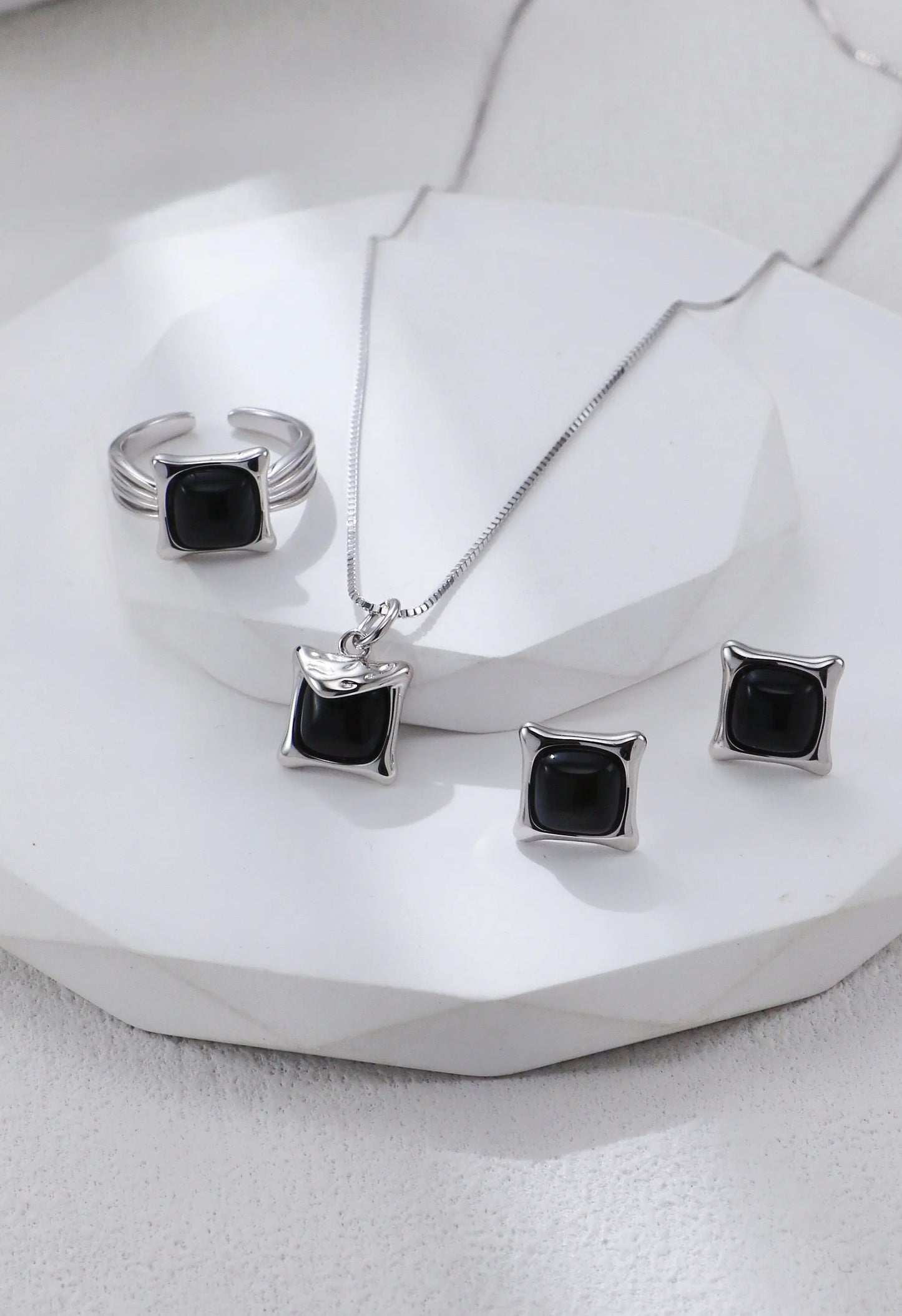 Square Black Onyx Stud Earrings - Memoriex 