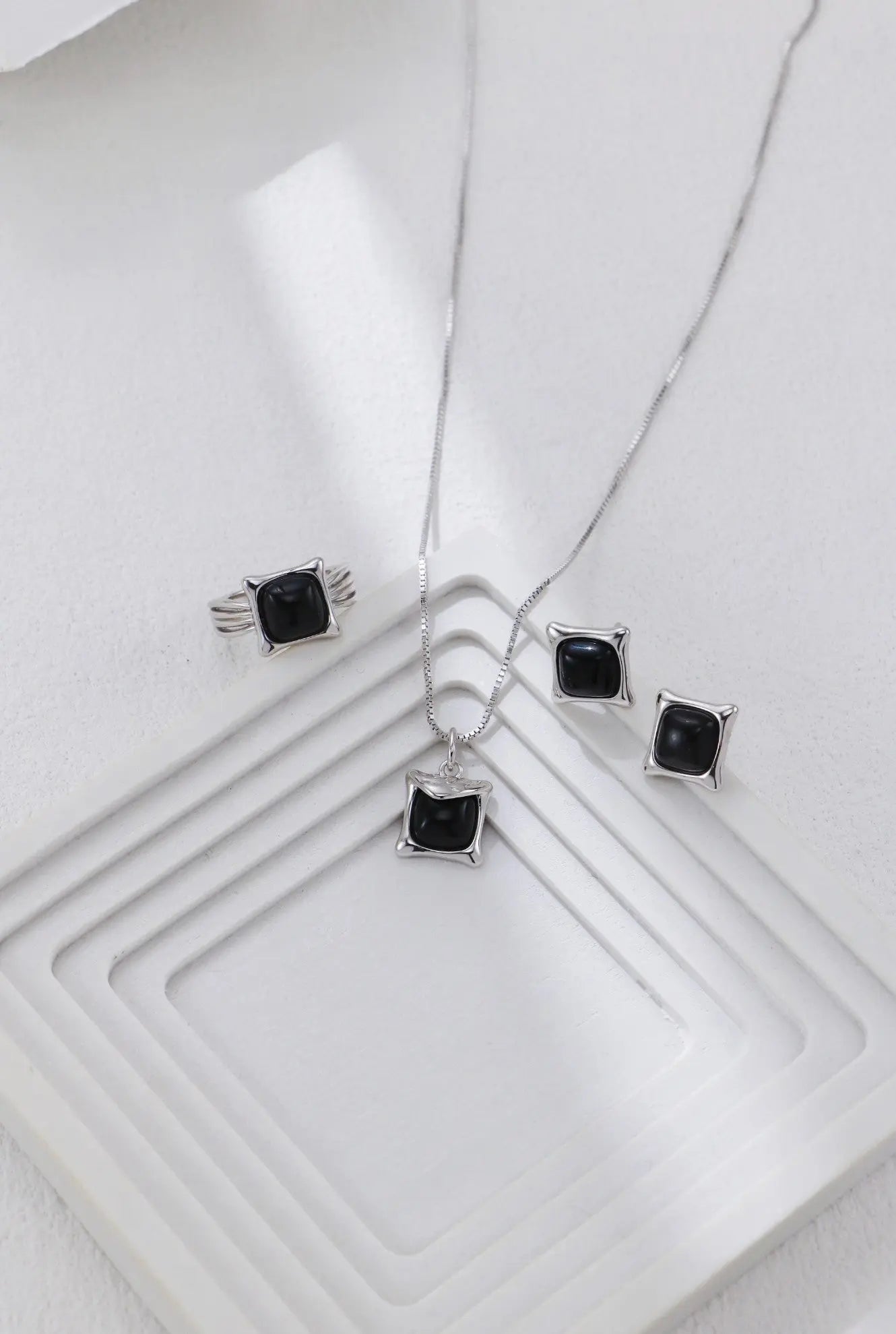 Square Black Onyx Stud Earrings - Memoriex 