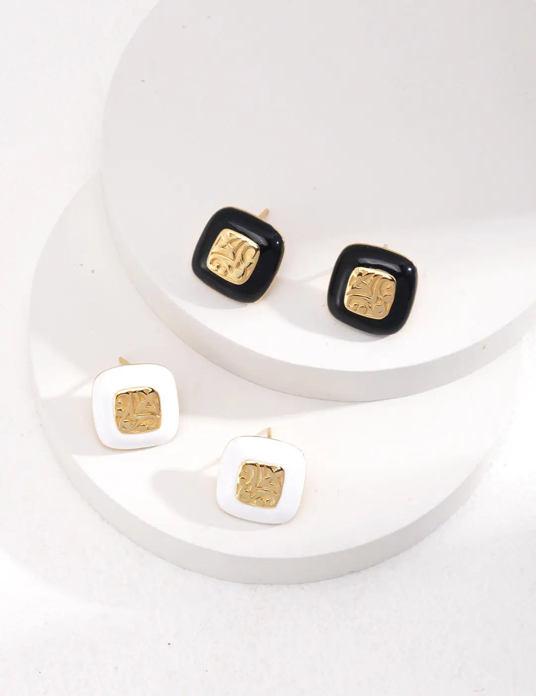 Square Drop Glaze Stud Earrings-0