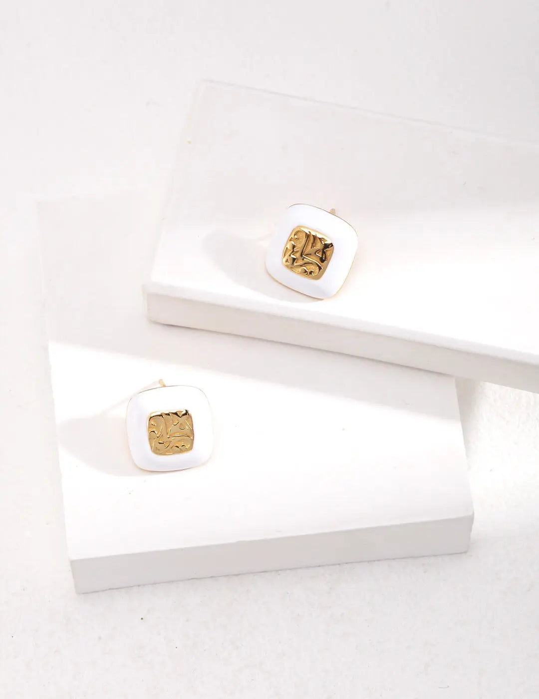 Square Drop Glaze Stud Earrings-1