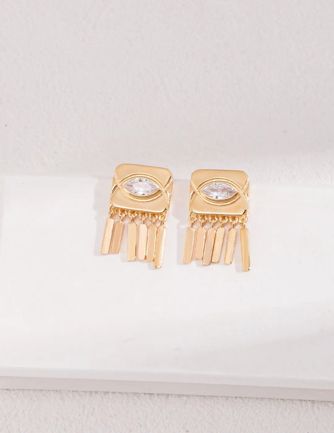 Square Eyes Zircon Tassel Stud - Memoriex