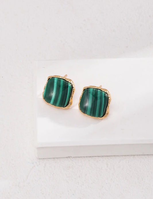 Square Malachite Stone Earrings - Memoriex