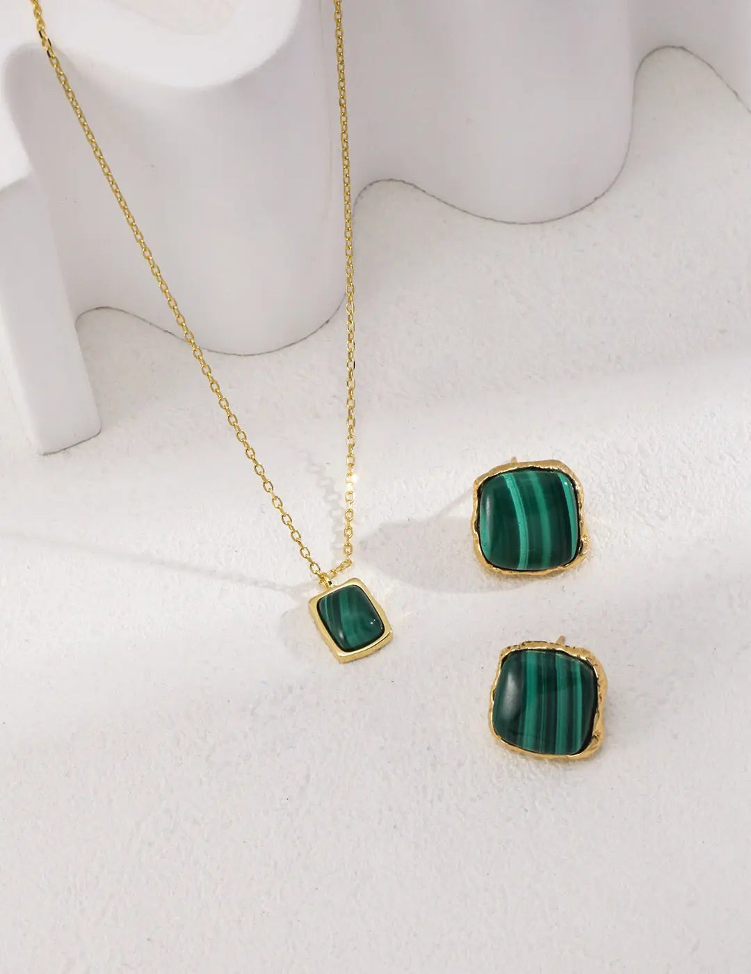 Square Malachite Stone Earrings - Memoriex