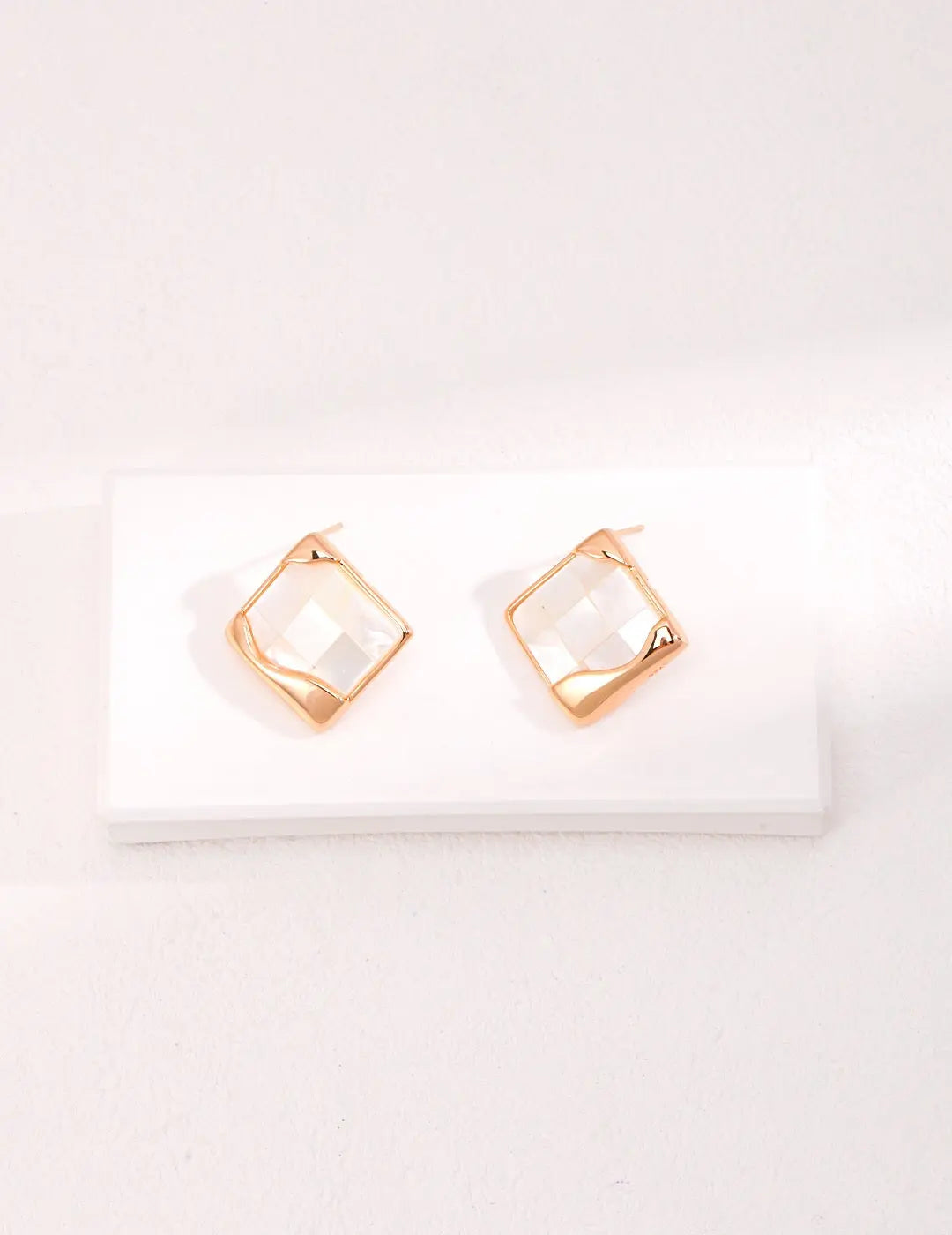 Square Mosaic Shell Stud Earrings-1