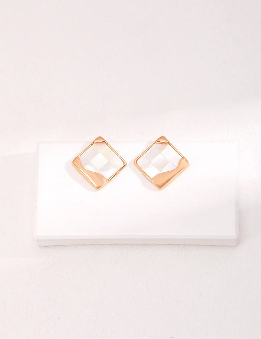 Square Mosaic Shell Stud Earrings-0