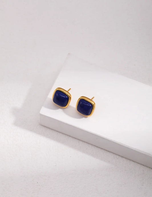 Square Natural Lapis Lazuli Earrings-0