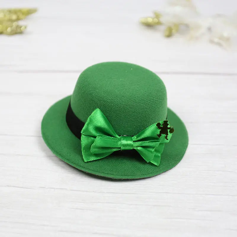 St. Patrick's Day Green Hat Hairpin Shamrock Top Hat Decoration Irish Day Headwear - Memoriex 