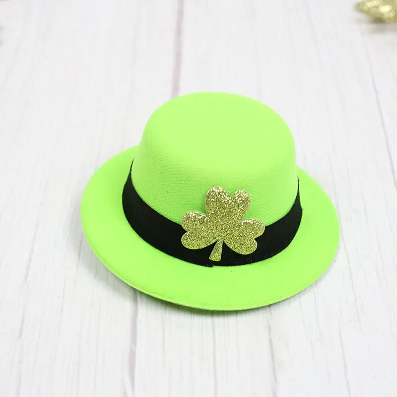 St. Patrick's Day Green Hat Hairpin Shamrock Top Hat Decoration Irish Day Headwear - Memoriex 