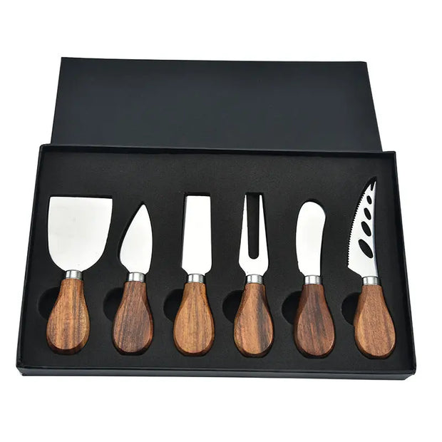 Stainless Steel Acacia Wooden Handle Gift Set Cheese Cheese Knife 6 Piece Cheese Knife Set - Memoriex 
