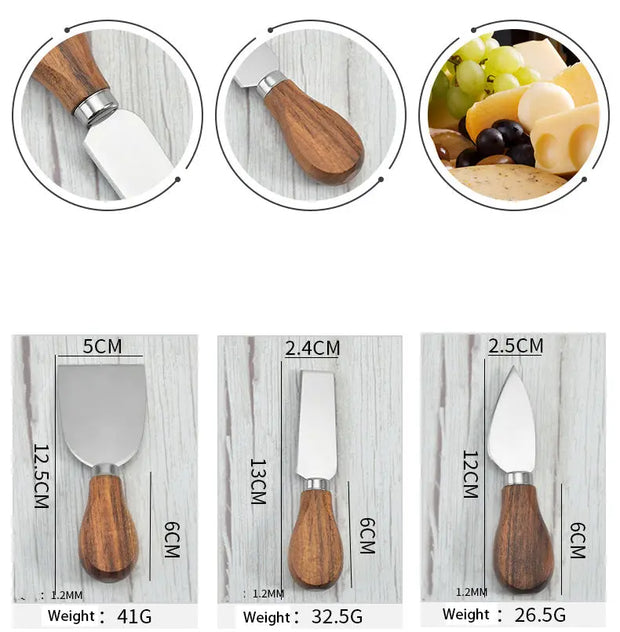 Stainless Steel Acacia Wooden Handle Gift Set Cheese Cheese Knife 6 Piece Cheese Knife Set - Memoriex 
