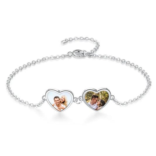 Stainless Steel Double Heart Shape Photo Bracelet-0