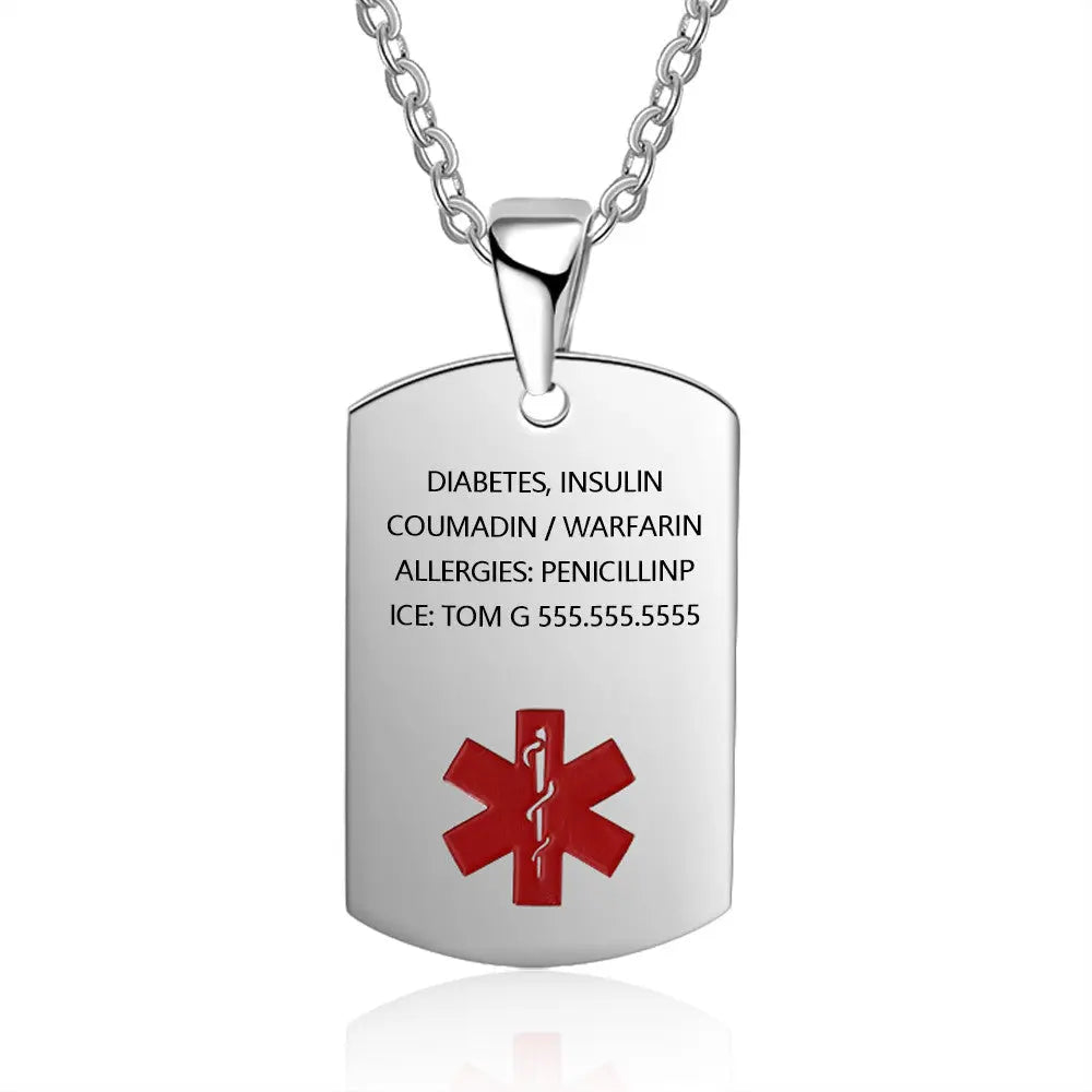 Stainless Steel Medical Alert Pendant Necklace-0