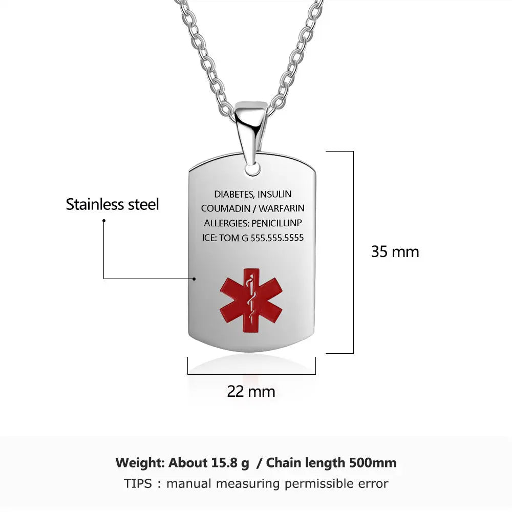 Stainless Steel Medical Alert Pendant Necklace-4