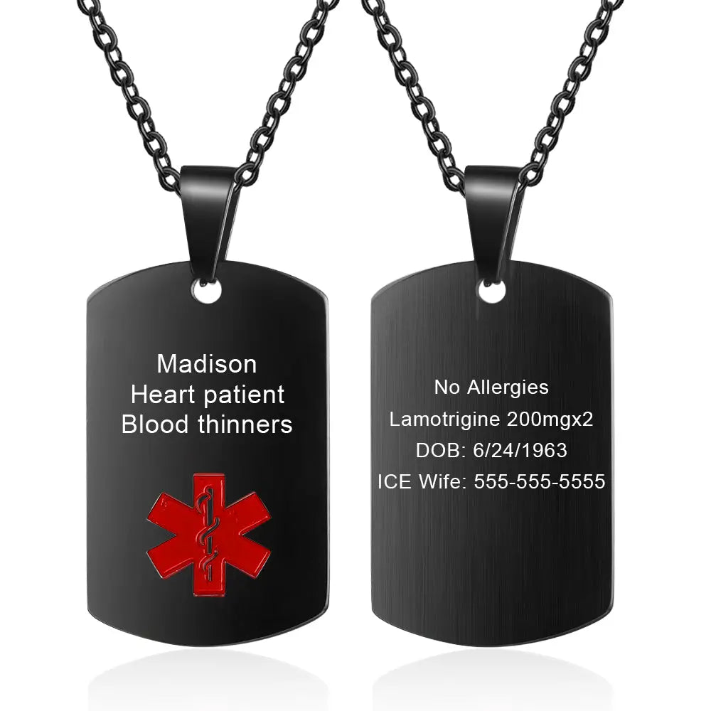 Stainless Steel Medical Alert Pendant Necklace-7