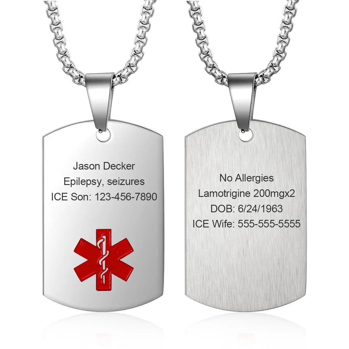 Stainless Steel Medical Alert Pendant Necklace-8