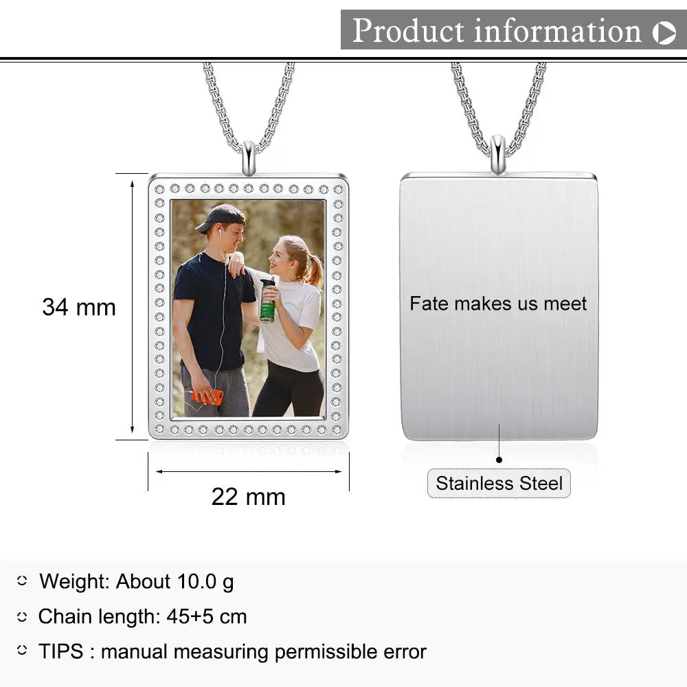 Stainless Steel Rectangle Photo Pendant Necklace-3