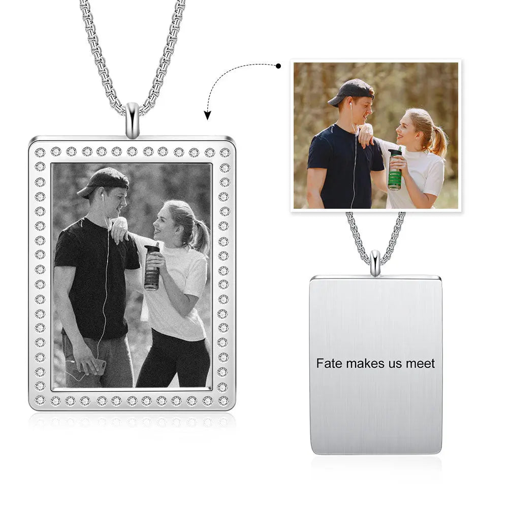 Stainless Steel Rectangle Photo Pendant Necklace-6