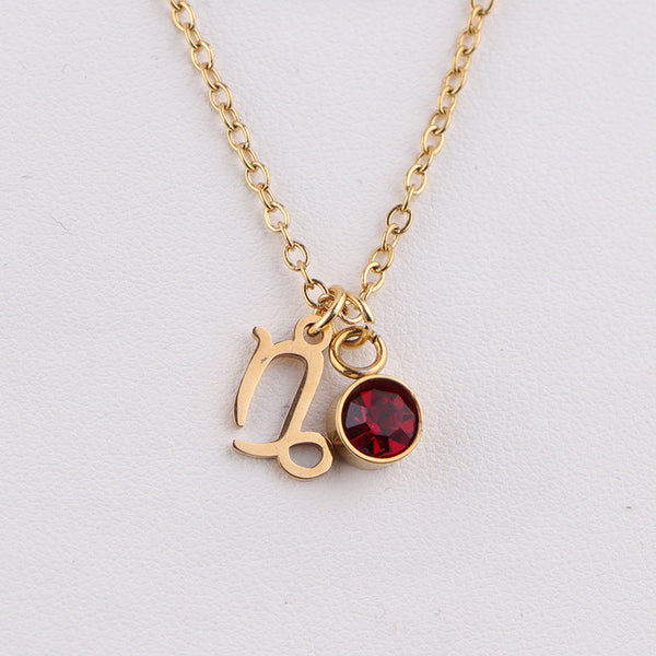 Stainless Steel Twelve Titanium Steel 12 Constellation Rune Pendant Birthday Stone Necklace - Memoriex 