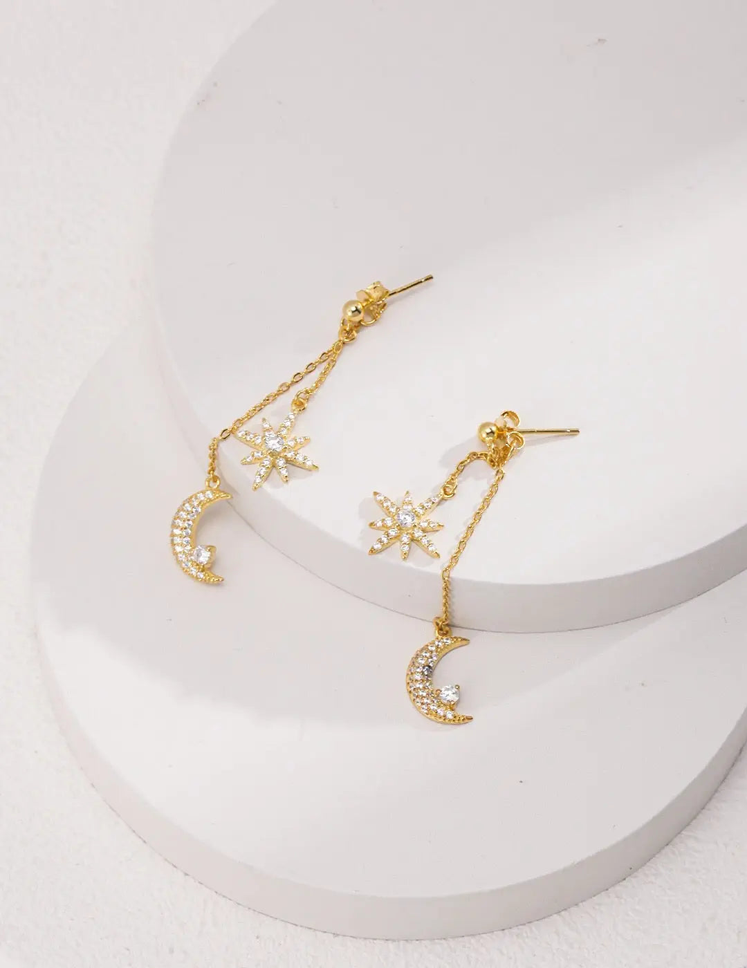 Star & Moon Zircon Drop Earrings-1