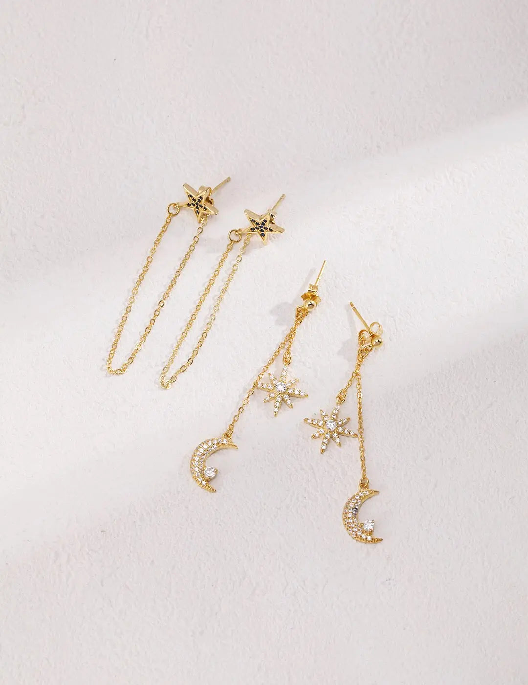 Star & Moon Zircon Drop Earrings-3