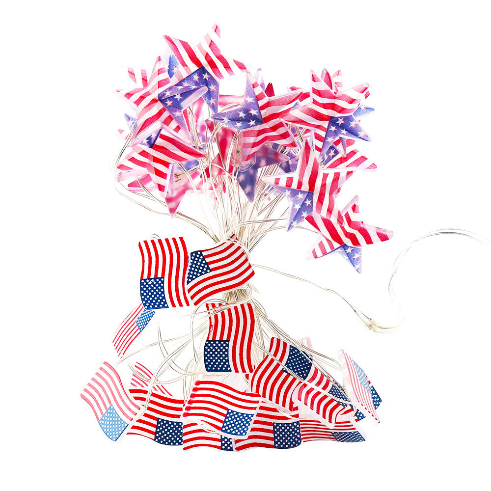 13.1FT 40 LED American Flag Star Lights String 4th of July Lights Battery Operated Fairy Lights-2