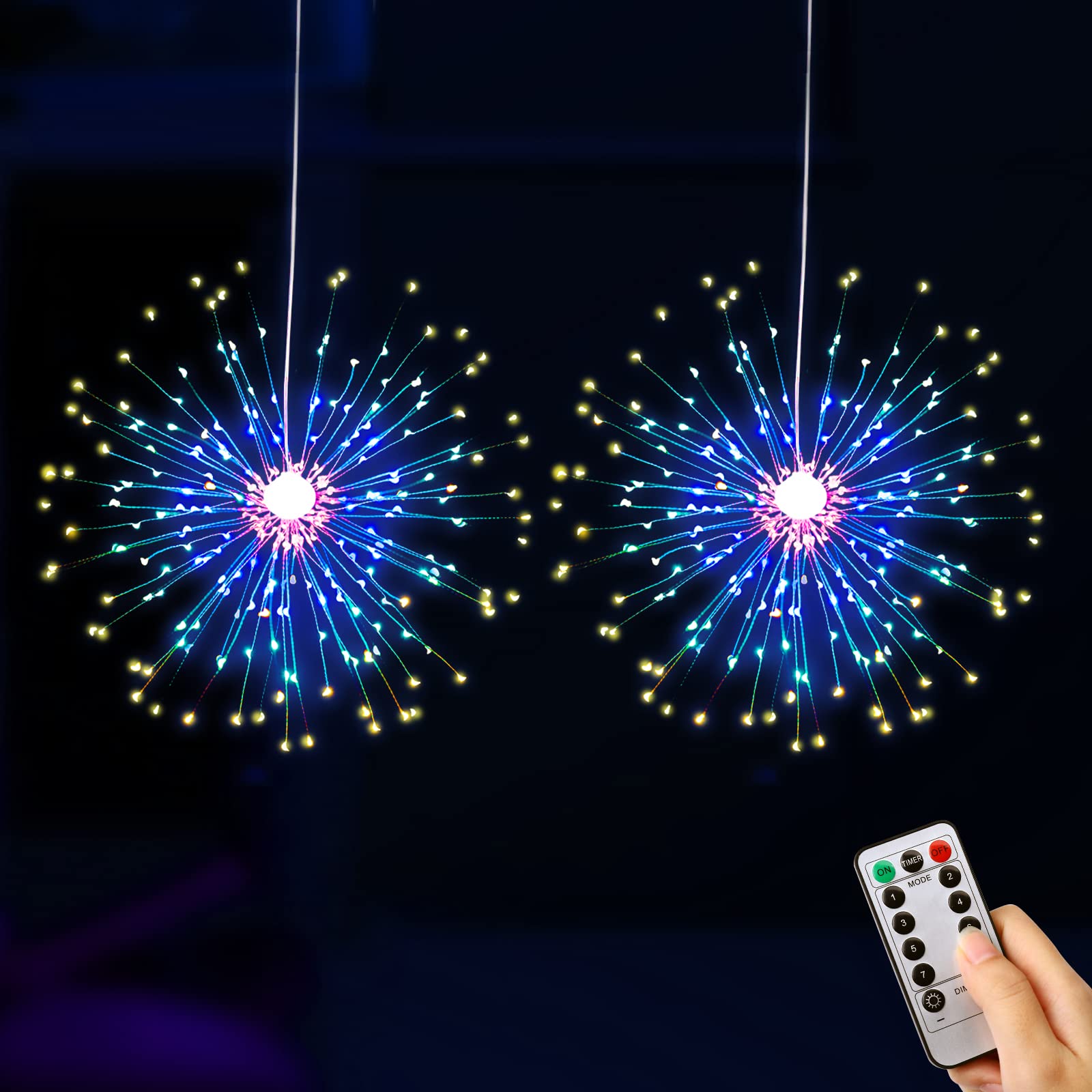 LED Starburst Firework String Lights 8 Modes Battery Operated with Remote-0