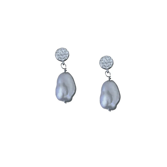 Sterling Silver Stud Earrings With Silver Freshwater Pearls - Memoriex