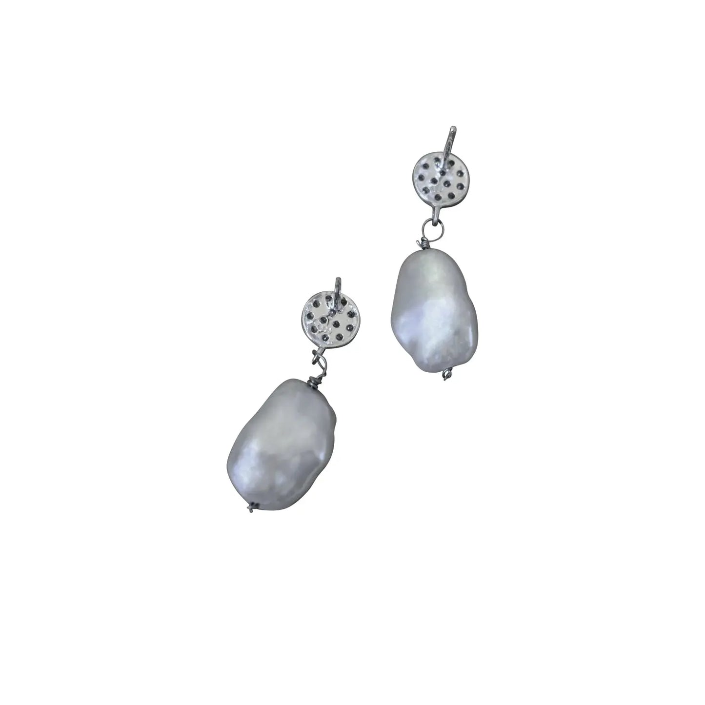 Sterling Silver Stud Earrings With Silver Freshwater Pearls - Memoriex