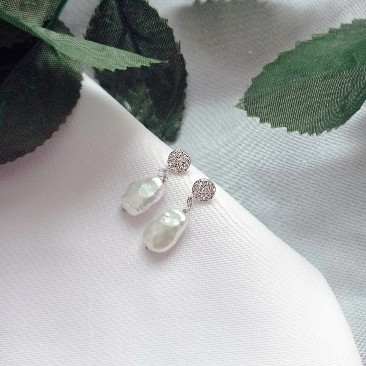 Sterling Silver Stud Earrings With Silver Freshwater Pearls - Memoriex