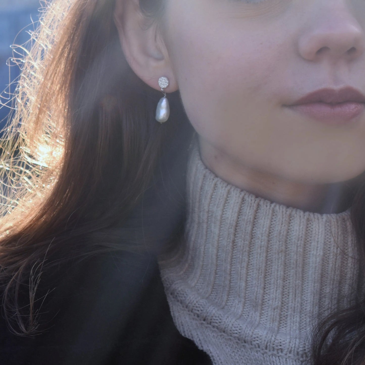 Sterling Silver Stud Earrings With Silver Freshwater Pearls - Memoriex