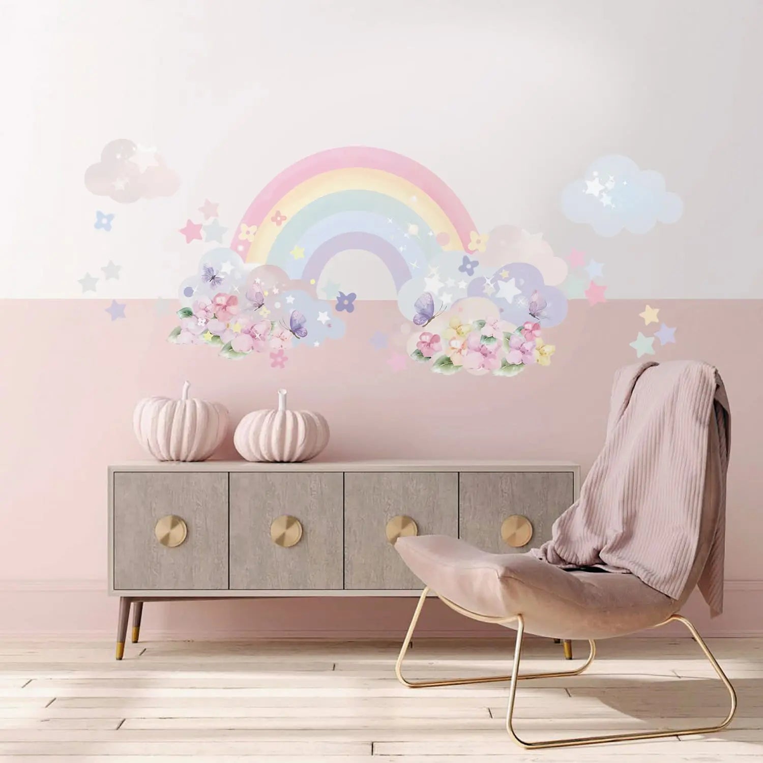 Sticker Kinderzimmer Wandaufkleber Regenbogen Wolken I Wand Deko I Wandtattoos I Babyzimmer Wand Deko I Wandbild Tapete I Wasserdicht-1