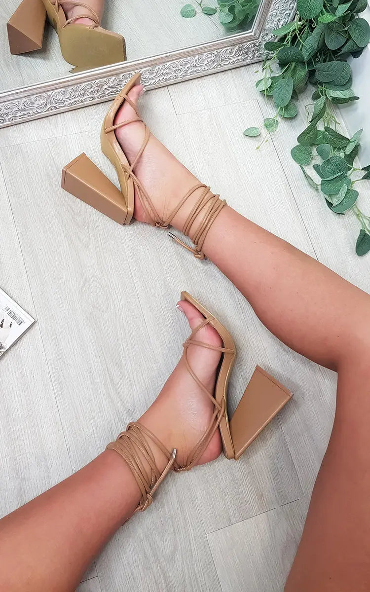 Strappy Lace Block High Heels - Memoriex 