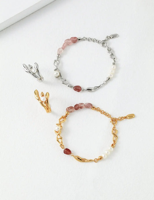 Strawberry Crystal Pearl Bracelet-0