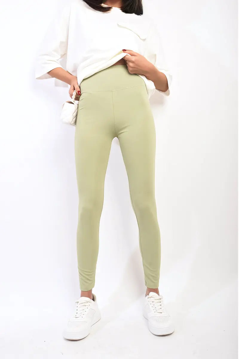 Stretchy Wide Waistband Second Skin Leggings-17