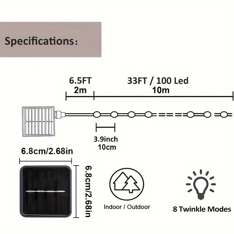 Upgraded Solar String Lights Outdoor 32.8FT 100 LED Waterproof Decoration Lights-1